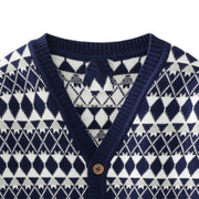 Cardigan boutonné à manches longues et motif rayé pour garçon, bleu