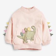 SkipStars Full Sleeve Cute Dino Sweetshirt & Trouser Girls 2 Piece Outfit Set, Beige