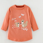 Robe pour fille à motif écureuil à manches longues, orange