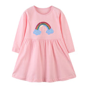 Robe pour filles à manches longues et motif arc-en-ciel, rose