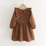 Robe élégante à manches longues et volants pour petites filles - Marron