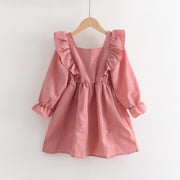 Robe de soirée évasée rose à manches longues
