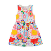 Kurzärmliges Mädchenkleid mit leuchtendem Regenbogenmuster in Rosa | Kleinkind Kinder Baby Mädchen Sommerkleider Geschenk Prinzessin Mädchen Kleider Tücher