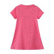 Short Sleeve Cute Animals Polka Dot Design Girls Dress in Pink | Toddler Kid Baby Girl Dress Gift Princess Girl Dresses Cloths 2-8 Years