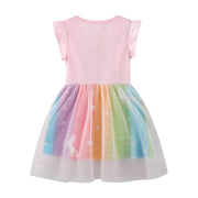 Kurzärmliges schönes Einhorn-Regenbogen-Mädchenkleid in Pink | Kleinkind Kind Baby Mädchen Kleid Geschenk Prinzessin Mädchen Kleider Tücher 2-8 Jahre
