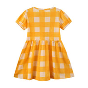 Kurzärmliges Mädchenkleid mit Regenbogen-Karomuster in Gelb | Kleinkind Kind Baby Mädchen Kleid Geschenk Prinzessin Mädchen Sommerkleider Tücher 2-8 Jahre