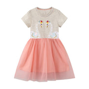 Kurzärmliges wunderschönes Twin Ducks süßes Mädchenkleid in Pink | Kleinkind Kind Baby Mädchen Kleid Geschenk Prinzessin Mädchen Sommerkleider Tücher 2-8 Jahre