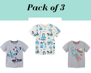 Boys Cotton T-shirts Summer Tees & Tops for Baby Boys Airplane , Rockets | Toddler Boys T-Shirts kid Clothing Gift for Boy Outfit Pack of 3