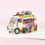 Personalized Handmade 3D Flowers Van Car Pop-up Floral Van Thinking of you Greeting Card: Perfect for Birthdays, Congrats, & Thank You