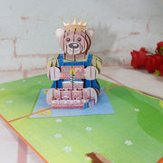 Personalized Cute Bear Birthday Pop-Up Card: Handmade 3D Greeting for Kids, Perfect Gift for Birthday, Thank You, or Thinking of You.