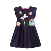 Unicorn Girls Sleeveless Summer Unicorn & Floral Pattern Dress