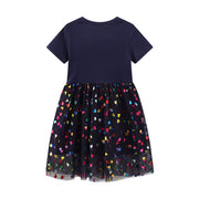 Unicorn Design Blue Short Sleeve Girls Summer Tutu Dress
