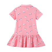 Unicorn Designed Pink Short Sleeve Girls Summer Tutu Dress
