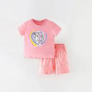 Ensemble 2 pièces t-shirt et short licorne rose à manches courtes pour toute-petite fille