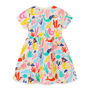 Sea Life Pattern Cotton Short Sleeve Girls Summer Dress