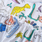 Dino Pattern Short Sleeve Girls Summer Tutu Dress