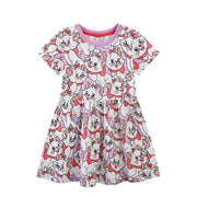 Cute Cat Pattern Purple Short Sleeve Girls Summer Tutu Dress