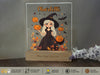 a glass block with a picture of a girl dressed as a witch