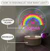 Personalized Rainbow Night Light Gift for Girls Room Decor - Custom Baby Name Night Lights for Birthday