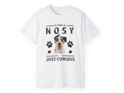 a white t - shirt with an image of a dog on it