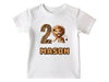 a white shirt with a lion and number two on it