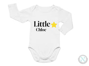 a white bodysuit with the words little choe written on it