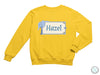a yellow sweatshirt with the word hazel on it