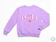 a purple sweatshirt with the words cheeky on it