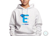 a young boy wearing a white sweatshirt with a blue elephant on it