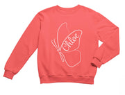 a pink sweatshirt with a butterfly on it