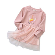 SkipStars Full Sleeve Beautiful Unicorn Theme Girls Dress, Pink