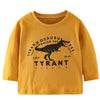 Full Sleeve Dino Print Boys T-Shirt, Mustard