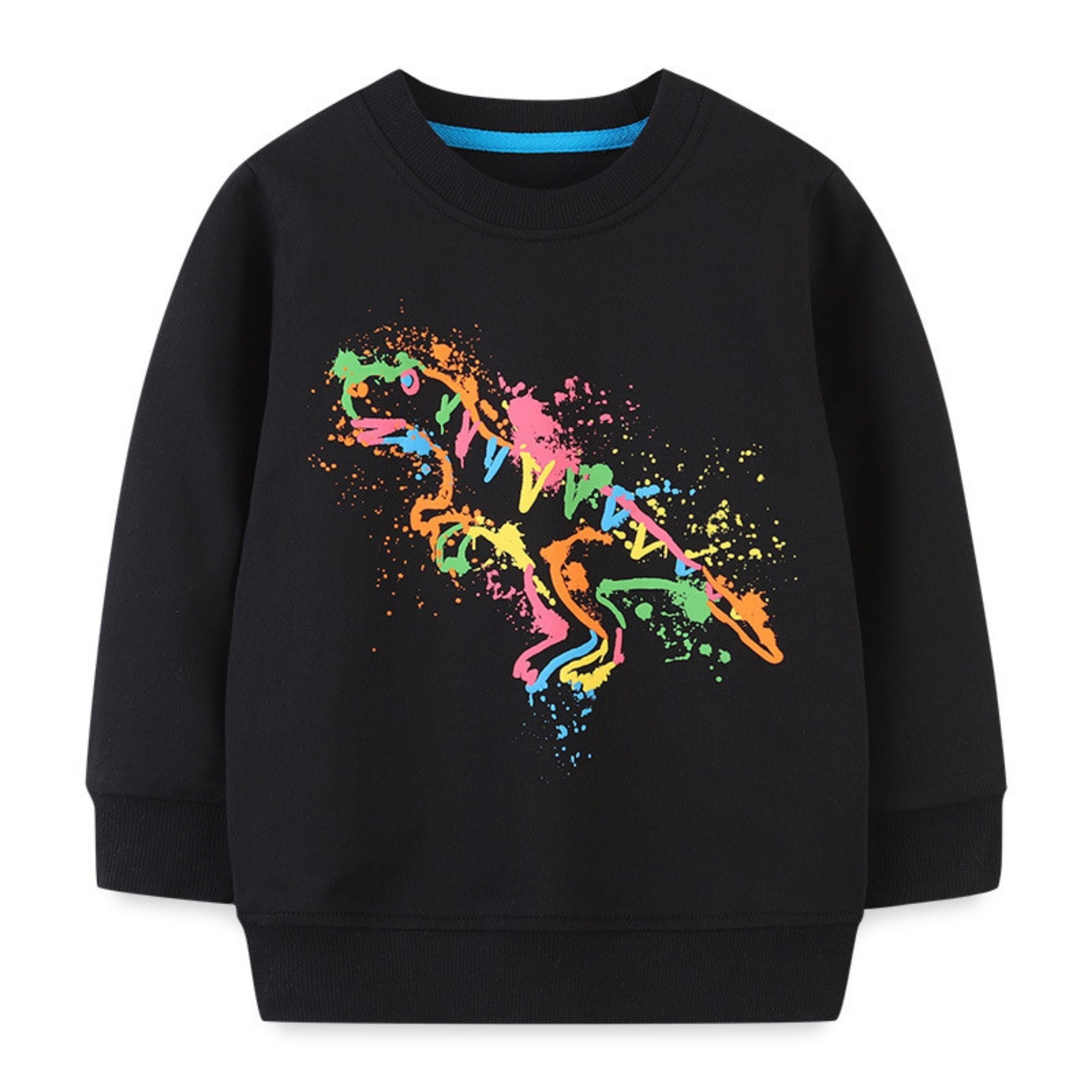SkipStars Coloured Dino Round Neck Sweat Shirt ,Black