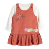 Top and Pleated Overall 2 Piece Set,white and Pink