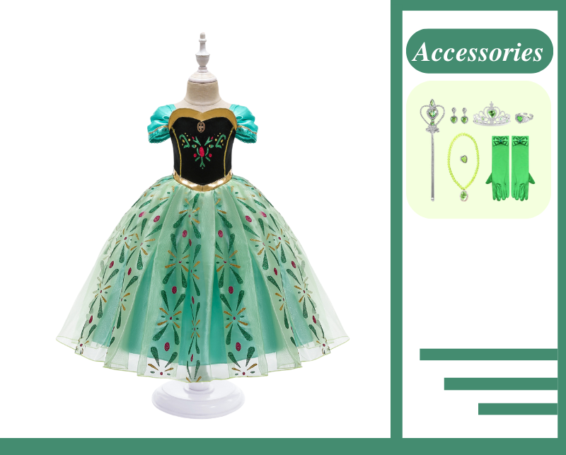 Green Princess Anna inspired Dress Costume For Girls – SkipStars