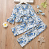 Mädchen 2-teiliges Set aus Oberteil und Hose mit Blumendruck und Schleife vorne