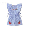 BLUE SLEEVELESS RUFFLE ROMPER BODYSUIT WITH FLORAL DESIGNS - SkipStars