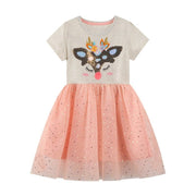 Short Sleeve Beautiful Sequin Unicorn & Star Pattern  Girls Dress in Pink | Toddler Kid Baby Girl Dress Gift Princess Girl Dresses Clothing