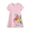 Short Sleeve Beautiful Flying Unicorn Girls Dress in Pink Striped  | Toddler Kid Baby Girl Dress Gift Princess Girl Dresses Cloths 2-8 Years