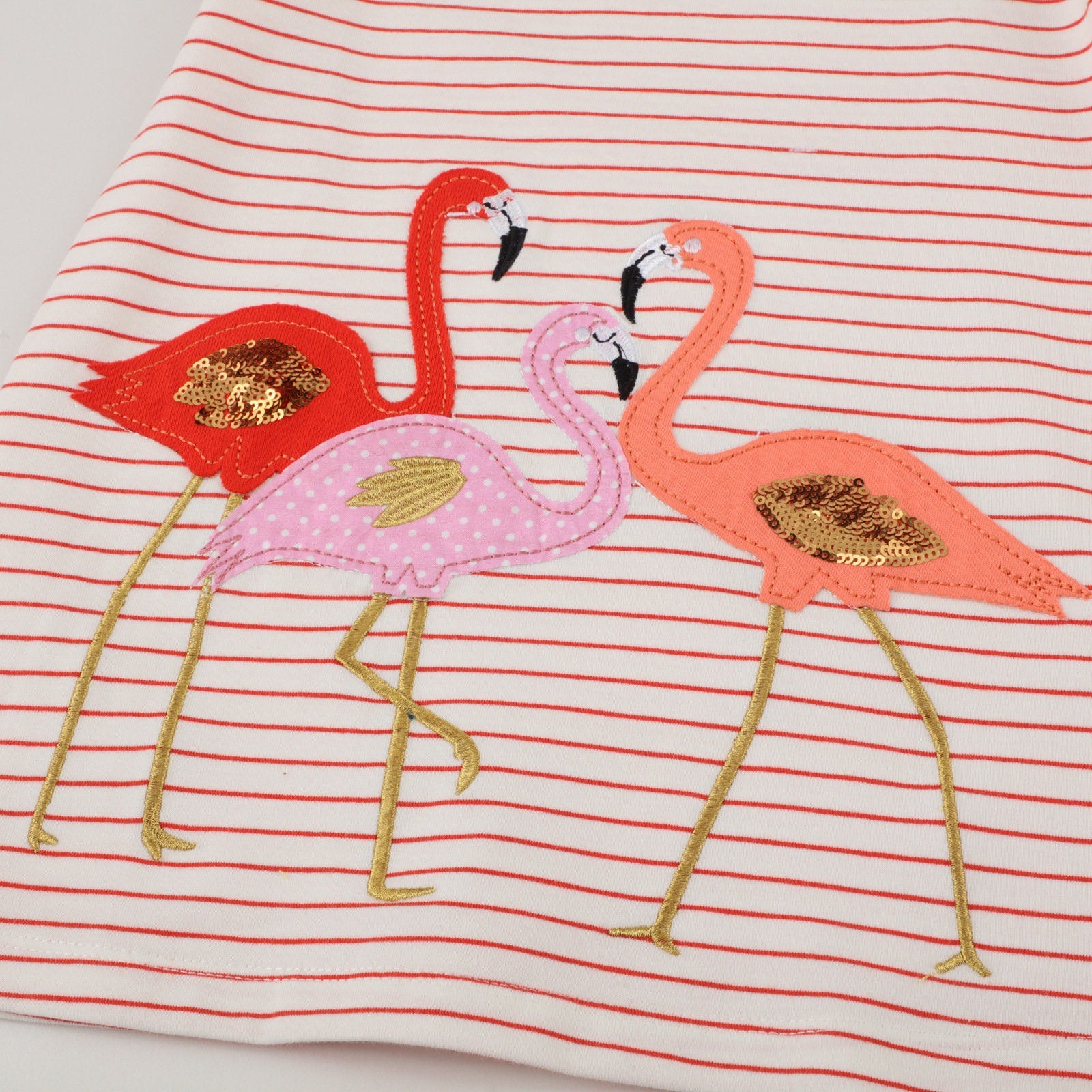 Short Sleeve Beautiful Flamingos Striped Design Girls Dress in Pink SkipStars