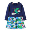 Langärmliges Dinosaurier- und Regenbogenkleid