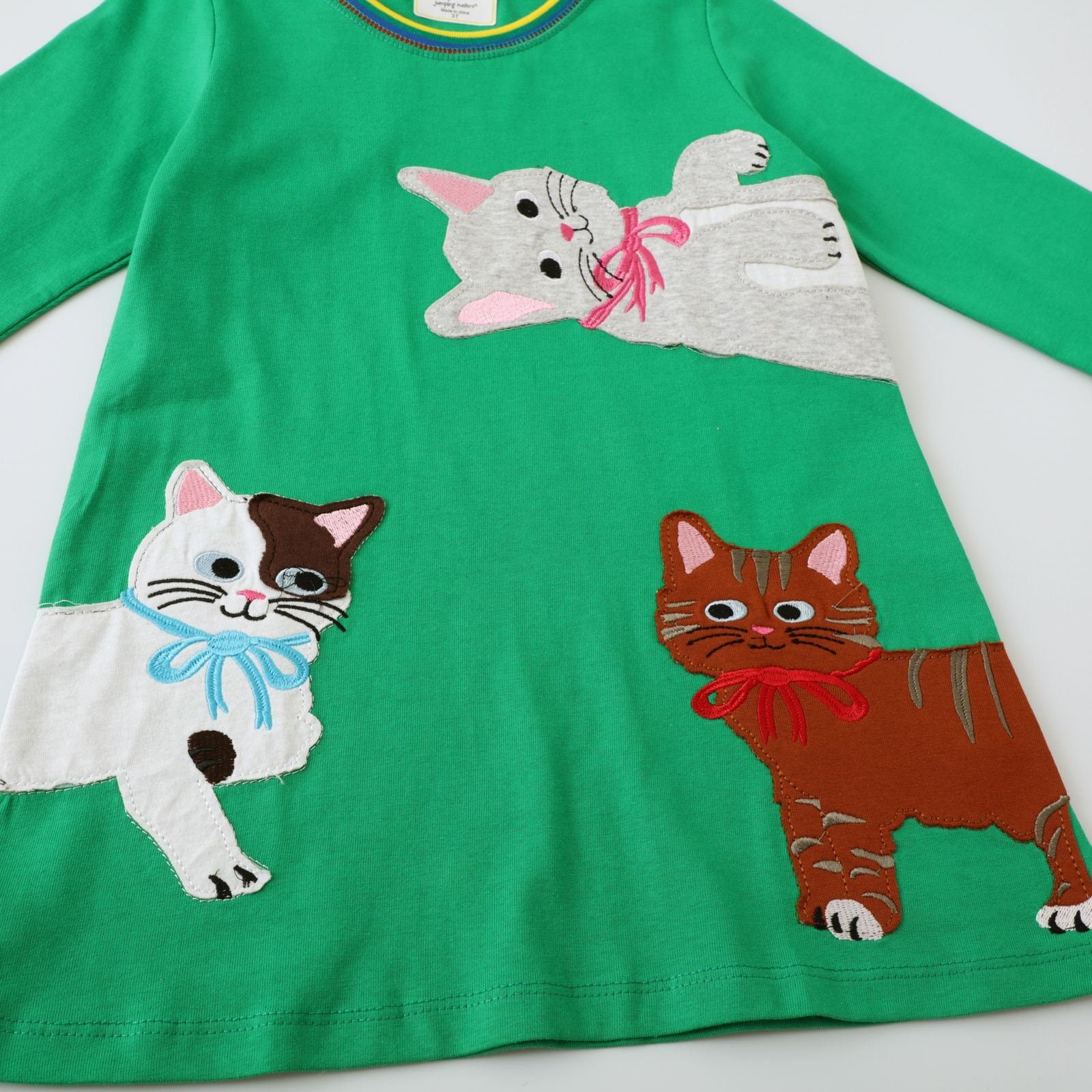 Long Sleeve Girls Dress Cute Cats Design