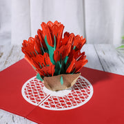 Personalized 3D Flower Tulips Basket Handmade Pop Up Greeting Card, perfect for Thinking of You, Congrats, Birthday or Thank You.