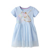 Robe à manches courtes bleue à motif de licorne pour fille